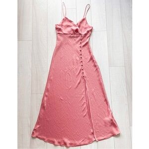 Zara coral pink flowy satin midi dress